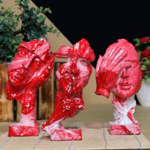 Human Faces Showpiece for Home Decor, Set of 3 (Red) Polyresin – 6 Inch - Image 1