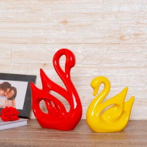 Lucky Swan Couple Showpiece for Home Decor (Red & Yellow) Polyresin – 10 Inch - Image 1
