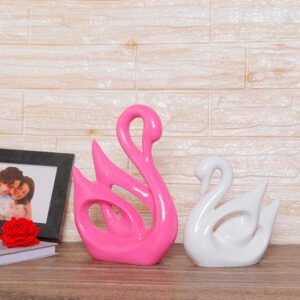 Lucky Swan Couple Showpiece for Home Decor (Pink & White) Polyresin – 10 Inch
