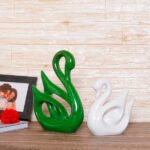 Lucky Swan Couple Showpiece for Home Decor (Green & White) Polyresin – 10 Inch