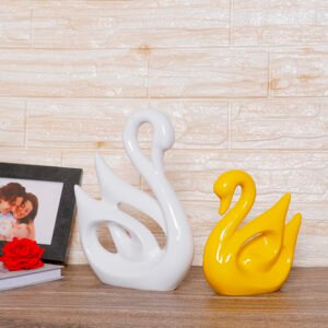 Lucky Swan Couple Showpiece for Home Decor (White & Yellow) Polyresin – 10 Inch