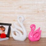 Lucky Swan Couple Showpiece for Home Decor (White & Pink) Polyresin – 10 Inch