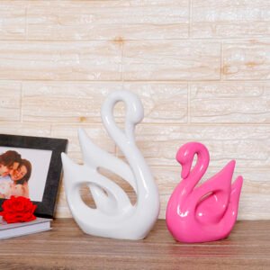 Lucky Swan Couple Showpiece for Home Decor (White & Pink) Polyresin – 10 Inch