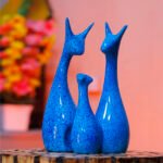 Lucky Deer Family Showpiece Set of 3 for Home Decor (Blue) Polyresin – 10 Inch
