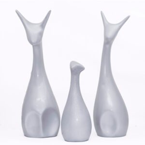 Lucky Deer Family Showpiece Set of 3 for Home Decor (Silver) Polyresin – 10 Inch - Image 2