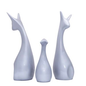 Lucky Deer Family Showpiece Set of 3 for Home Decor (Silver) Polyresin – 10 Inch - Image 3