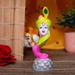 Flute Krishna Idol Showpiece for Home Decor (Green & Pink) Marble – 7 Inch