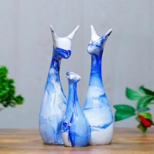 Lucky Deer Family Showpiece Set of 3 for Home Decor (Blue) Polyresin – 10 Inch - Image 1
