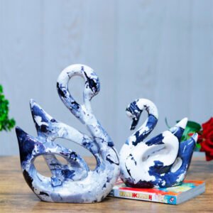 Lucky Swan Couple Showpiece for Home Decor (Grey & White) Polyresin – 10 Inch