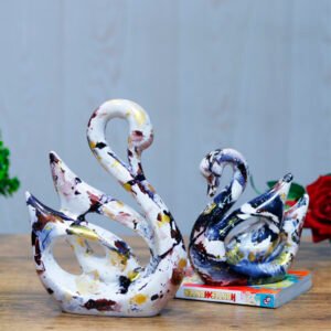 Lucky Swan Couple Showpiece for Home Decor (Multicolor) Polyresin – 10 Inch - Image 1