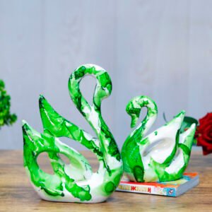 Lucky Swan Couple Showpiece for Home Decor (Green) Polyresin – 10 Inch - Image 1