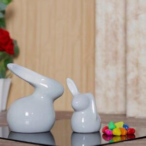 Rabbit Showpiece Set of 2 for Home Decor (Grey) Polyresin – 5.5 Inch - Image 1