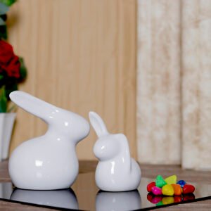 Rabbit Showpiece Set of 2 for Home Decor (White) Polyresin – 5.5 Inch - Image 1