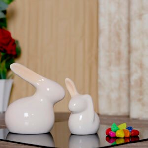 Rabbit Showpiece Set of 2 for Home Decor (Peach) Polyresin – 5.5 Inch - Image 1
