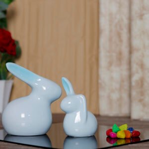 Rabbit Showpiece Set of 2 for Home Decor (Light Blue) Polyresin – 5.5 Inch - Image 1