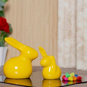 Rabbit Showpiece Set of 2 for Home Decor (Yellow) Polyresin – 5.5 Inch - Image 1