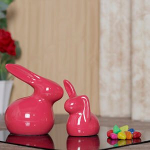 Rabbit Showpiece Set of 2 for Home Decor (Red) Polyresin – 5.5 Inch - Image 1