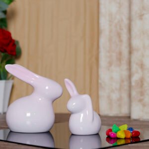 Rabbit Showpiece Set of 2 for Home Decor (Light Pink) Polyresin – 5.5 Inch - Image 1