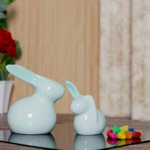 Rabbit Showpiece Set of 2 for Home Decor (Light Green) Polyresin – 5.5 Inch - Image 1