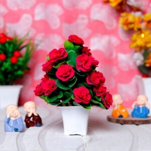 Red Rose Artificial Plant Showpiece for Home Decor (Plastic) – 8 Inch - Image 1
