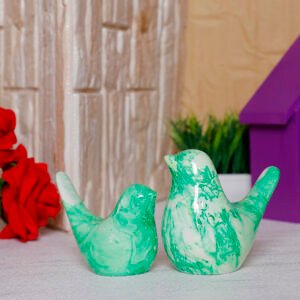 Creative Love Birds Showpiece for Home Decor (Green & White) Polyresin – 3.5 Inch - Image 1