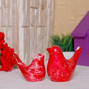 Creative Love Birds Showpiece for Home Decor (Red & White) Polyresin – 3.5 Inch - Image 1
