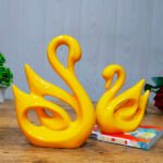 Lucky Swan Couple Showpiece for Home Decor (Yellow) Polyresin – 10 Inch