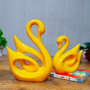 Lucky Swan Couple Showpiece for Home Decor (Yellow) Polyresin – 10 Inch