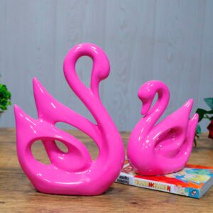 Lucky Swan Couple Showpiece for Home Decor (Pink) Polyresin – 10 Inch