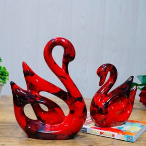 Lucky Swan Couple Showpiece for Home Decor (Red & Black) Polyresin – 10 Inch - Image 1