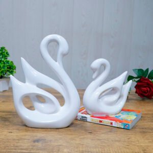 Lucky Swan Couple Showpiece for Home Decor (White) Polyresin – 10 Inch - Image 1