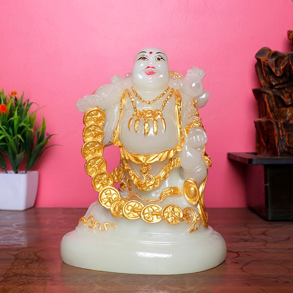 Radium Light Buddha with Gold Coins & Wealth Symbol