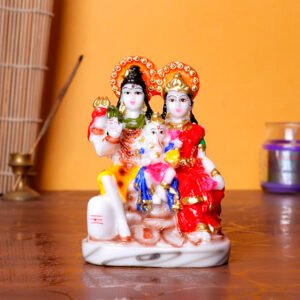 Shiva Parvati with Baby Ganesha Idol – Multicolor Resin Statue (11 cm H) for Home Temple & Décor - Image 1