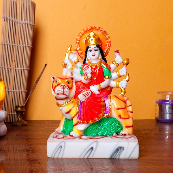 Durga Mata Idol | Goddess Durga Murti for Home Temple | 12 cm (L) x 7.5 cm (D) x 18 cm (H) | Hindu Goddess Statue