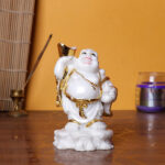 White & Gold Laughing Buddha Statue – 10.5 cm (H) x 6 cm (L) x 6 cm (D) | Feng Shui Good Luck & Prosperity Idol