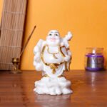 White & Gold Laughing Buddha Statue – 10 cm (H) x 7 cm (L) x 7 cm (D) | Feng Shui Wealth & Happiness Idol