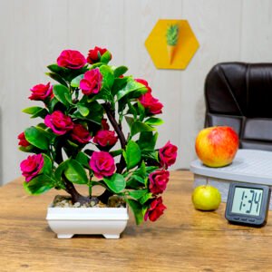 Pink Rose Artificial Plant Showpiece for Home Decor (Plastic) – 8 Inch - Image 1