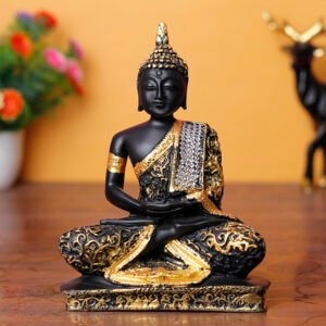 Elegant Buddha Idol in Black & Golden – 16cm