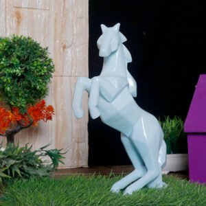 Hand Lifting Horse Showpiece for Home Decor (Light Blue) Polyresin – 10.5 Inch
