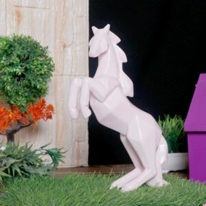 Hand Lifting Horse Showpiece for Home Decor (Light Pink) Polyresin – 10.5 Inch