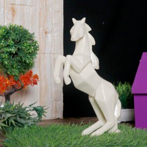 Hand Lifting Horse Showpiece for Home Decor (Light Yellow) Polyresin – 10.5 Inch