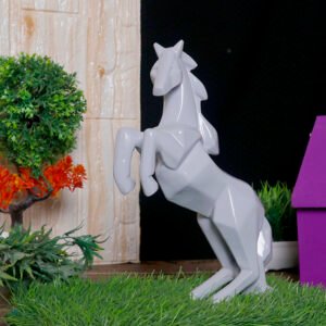 Hand Lifting Horse Showpiece for Home Decor (Grey) Polyresin – 10.5 Inch - Image 1