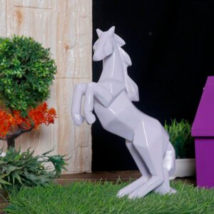 Hand Lifting Horse Showpiece for Home Decor (Light Purple) Polyresin – 10.5 Inch - Image 1