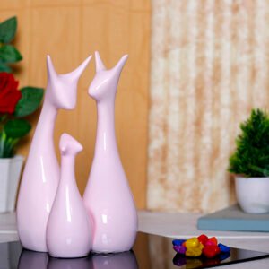 Lucky Deer Family Showpiece for Home Decor, Set of 3 (Pink) Polyresin – 10 Inch - Image 1