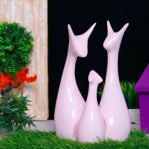 Lucky Deer Family Showpiece for Home Decor, Set of 3 (Pink) Polyresin – 10 Inch - Image 3