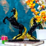 Hand Lighting Horse Showpiece for Home Decor, Set of 2 (Black) Polyresin – 10 Inch