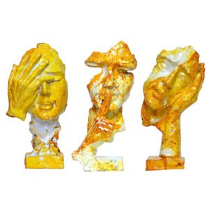 Human Faces Showpiece for Home Decor, Set of 3 (Mustard) Polyresin – 6 Inch - Image 2