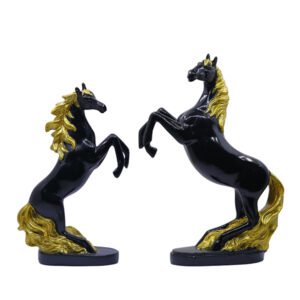 Hand Lighting Horse Showpiece for Home Decor, Set of 2 (Black) Polyresin – 10 Inch