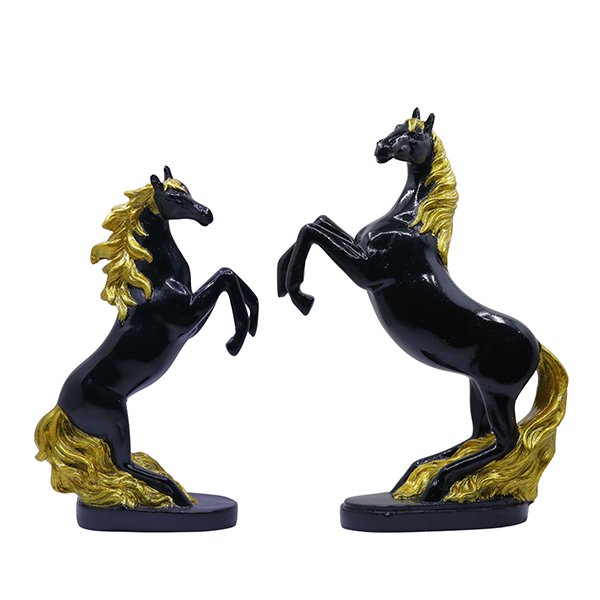 Hand Lighting Horse Showpiece for Home Decor, Set of 2 (Black) Polyresin – 10 Inch