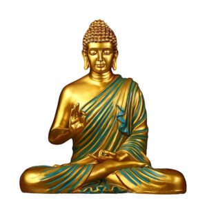 Meditation Big Buddha Showpiece for Home Decor (Golden & Green) Polyresin - 15 Inch - Image 2